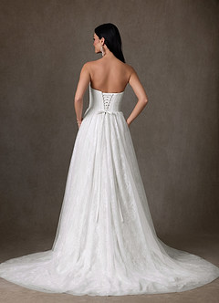 Azazie Adriana Wedding Dresses Diamond White A-Line Strapless Lace Dress image10