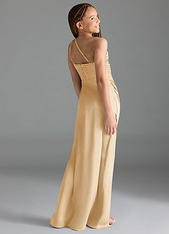 Azazie Eren Junior Gold Sheath Pleated Stretch Satin Dress image5