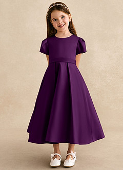 Azazie Princess vestidos de niña de las flores Vestido de Uva de Satin Mate de Corte En A con Plisado image6