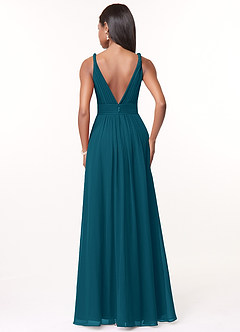 Azazie Maren Robes de demoiselle d'honneur Robe Trapèze en Mousseline de soie Plissée Bleu Encre image2