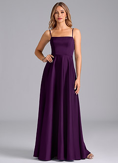 Azazie Elita Bridesmaid Dresses Grape A-Line Pleated Stretch Satin Dress image1