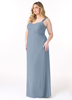 Azazie Denice Jurken voor bruidsmeisjes Jurk van Chiffon met Kolom Geplooid Stoffig Blauw image11