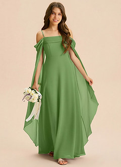 Azazie Moana Junior A-Linie Plissee Chiffon Kleid Basilikum image3