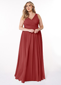 Azazie Kora Bridesmaid Dresses Rust A-Line Pleated Chiffon Dress image10