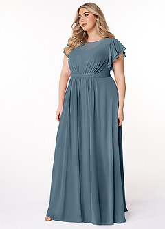 Azazie Daphne Modest Bridesmaid Dresses A-Line Ruffled Chiffon Floor-Length Dress image8