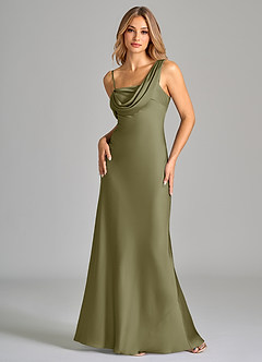 Azazie Celina Vestidos de madrinha de casamento Vestir Pistache de Cetim elástico de Bainha com Fora do ombro image3