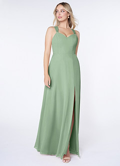 Azazie Jane Bridesmaid Dresses Matcha A-Line V-Neck Pleated Chiffon Dress image3