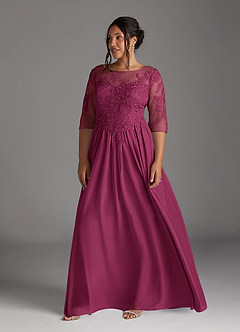 Azazie Harriet Mother of the Bride Dresses Mulberry A-Line Scoop lace Mesh Dress image10