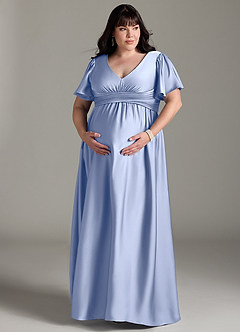 Azazie Verna Maternity Bridesmaid Dresses A-Line Ruched Stretch Satin Floor-Length Dress image13