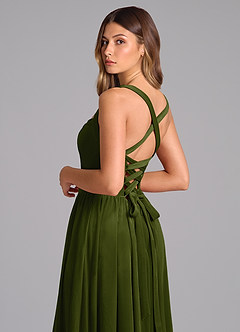 Azazie Francis Robes de demoiselle d'honneur Robe Trapèze en velours Corset Olive image2