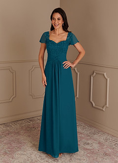 Azazie Gwenyth Final Sale Ink Blue A-Line Lace Chiffon Dress image3