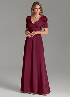 Azazie Asher Bridesmaid Dresses Mulberry A-Line with Pockets Stretch Satin Dress image4