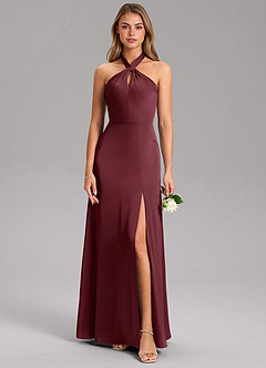 Azazie Tracie Bridesmaid Dresses Cabernet A-Line Side Slit Stretch Satin Dress image3