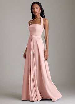 Azazie Clarisa Bridesmaid Dresses Powder Pink A-Line Pleated Chiffon Dress image6