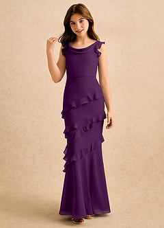 Azazie Aria Girls Formal Blumenmädchenkleider Meerjungfrau-Linie Gestreift Chiffon Kleid Traube image4