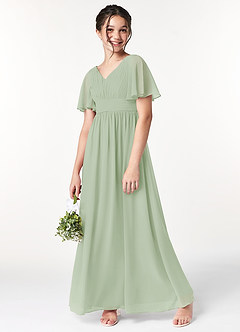 Azazie Temeka Junior Dusty Sage A-Line Pleated Chiffon Dress image1