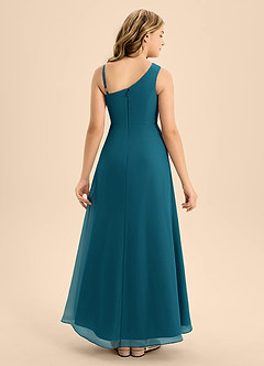 Azazie Brooke Junior Abito A-Line in Chiffon Spacco Laterale Blu Inchiostro image2