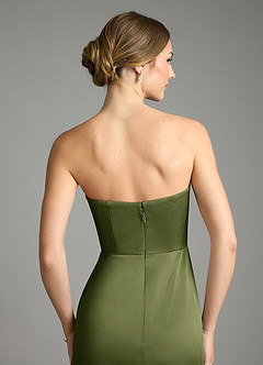 Azazie Wren Vestidos de damas de honor Vestido de Oliva de Satén Elástico de Corte en A Convertible con Sin tirantes image6