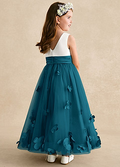 Azazie Vi Vestidos de florista Vestido Tinta Azul de Tule de Linha A com Sem mangas image4