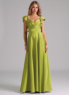 Azazie Leilani Bridesmaid Dresses Lemongrass A-Line Ruched Stretch Satin Dress image3