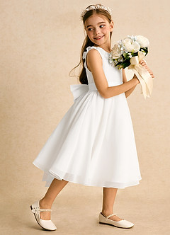 Azazie Dani Abiti da Ragazza di Fiori Abito A-Line in Chiffon Fiocco Avorio image3