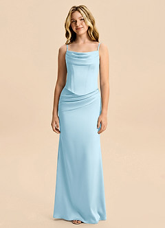 Azazie Sorrel Junior Robe Sirène en Satin extensible Drapé Bleu Ciel image6
