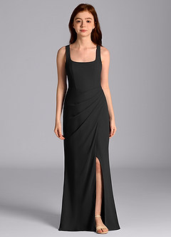 Azazie Mero Junior Black Mermaid Pleated Chiffon Dress image4