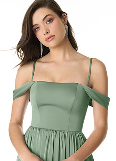 Azazie Morana Brautjungfernkleider Wandelbar A-Linie Schulterfrei Stretch-Satin Kleid Matcha image6