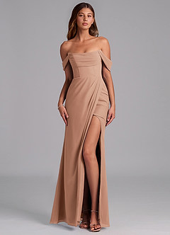 Azazie Johana Jurken voor bruidsmeisjes Converteerbaar Jurk van Chiffon met Zeemeermin Off the Shoulder Champagne Roos image1