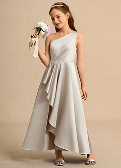 Azazie Taffy Junior Formal vestidos de niña de las flores Vestido de Escarcha de Satin Mate de Corte En A con Encaje image3