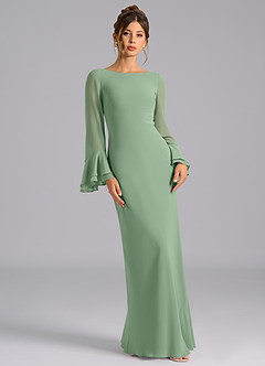Azazie Leone Robes de demoiselle d'honneur Robe Sirène en Mousseline de soie Corset Matcha image4