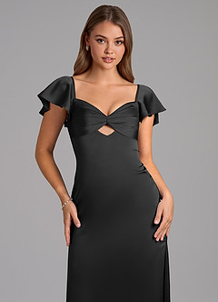 Azazie Demia Bridesmaid Dresses Black Sheath Sweetheart Neckline Stretch Satin Dress image7