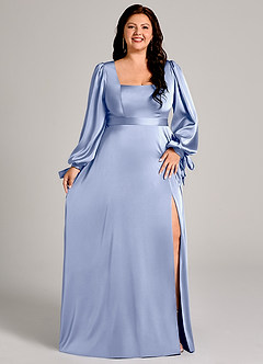 Azazie Leonia Bridesmaid Dresses Ice A-Line Long Sleeve Stretch Satin Dress image4
