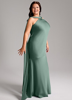 Azazie Kinsley Bridesmaid Dresses Eucalyptus Mermaid Side Slit Stretch Satin Dress image12