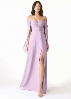Azazie Cienna Bridesmaid Dresses Frosted Lilac A-Line Off the Shoulder Chiffon Dress image1