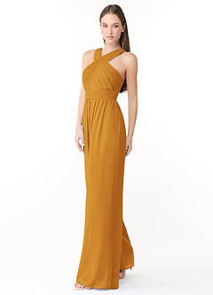 Azazie Berdie Bridesmaid Dresses Butterscotch Halter Chiffon Jumpsuit image3