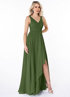 Azazie Calvi Final Sale Olive A-Line Ruched Chiffon Dress image3