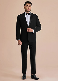 front Classic Negro Pantalones de esmoquin con solapa de pico