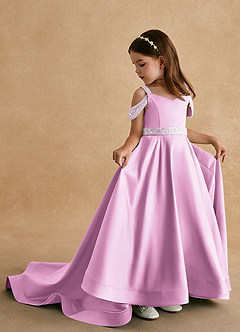 Azazie Jodi Flower Girl Dresses Candy Pink A-Line Matte Satin Dress image1