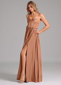 Azazie Akiko Robes de demoiselle d'honneur Robe Trapèze en Satin extensible Encolure en Forme de Cœur Bronze image6