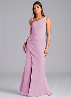 Azazie Madelyn Bridesmaid Dresses Candy Pink Mermaid One Shoulder Chiffon Convertible Dress image4