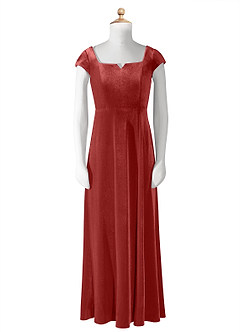 Azazie Gabi Junior Terracotta A-Line Velvet Dress image8