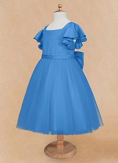 Azazie Kaeya Abiti da Ragazza di Fiori Abito A-Line in Tulle Fiocco Blue Jay image7