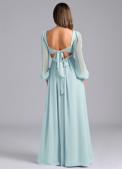 Azazie Zeya Bridesmaid Dresses Sea Glass A-Line Long Sleeve Chiffon Dress image2