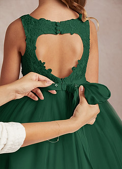 Azazie Calla Flower Girl Dresses Dark Green Ball-Gown Lace Tulle Dress image5