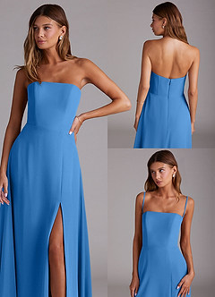 Azazie Wren Bridesmaid Dresses Blue Jay A-Line Side Slit Chiffon Convertible Dress image9