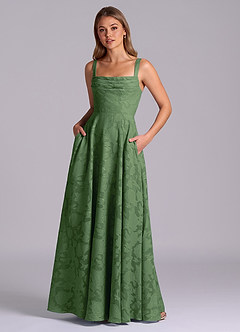 Azazie Shaude Bridesmaid Dresses Eucalyptus A-Line Pleated Floral Burnout Dress image1
