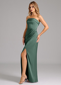 Azazie Aretha Bridesmaid Dresses Eucalyptus A-Line Strapless Stretch Satin Convertible Dress image3