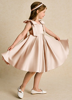 Azazie Guppie vestidos de niña de las flores Vestido de Rosa Inglesa de Satin Mate de Princesa con Plisado image3