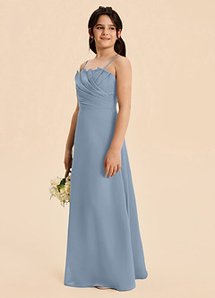 Azazie Rory Junior Vestido de Azul Polvoriento de Gasa de Corte en A con Plisado image3